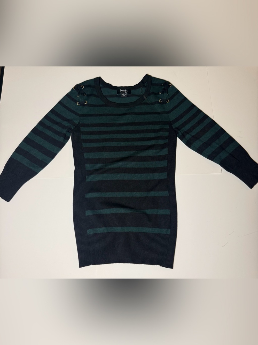 By X By Striped Lace-Up Sweater in Green & Black Size Small